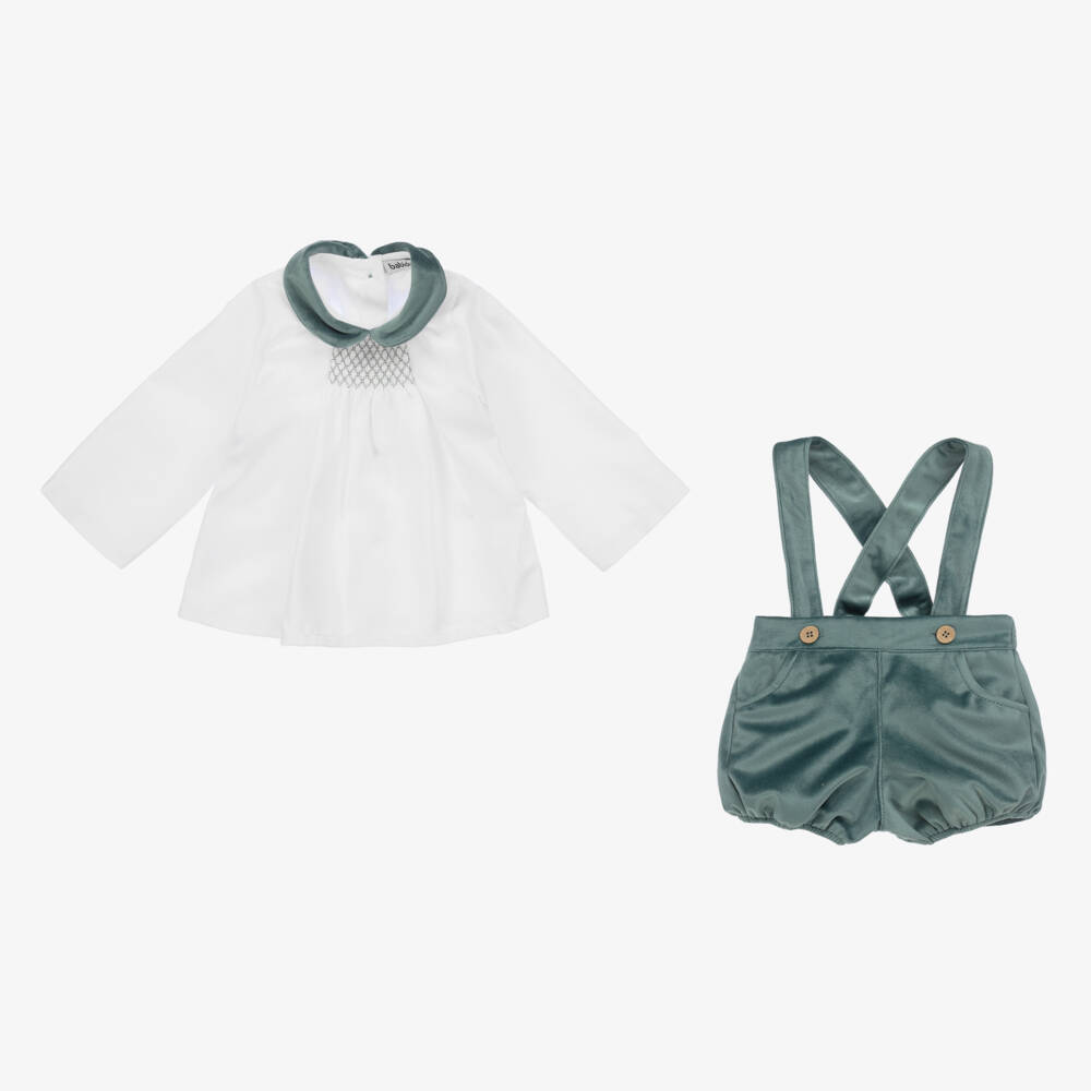 Babidu-Boys Velvet Green Dungaree Set | Childrensalon Outlet