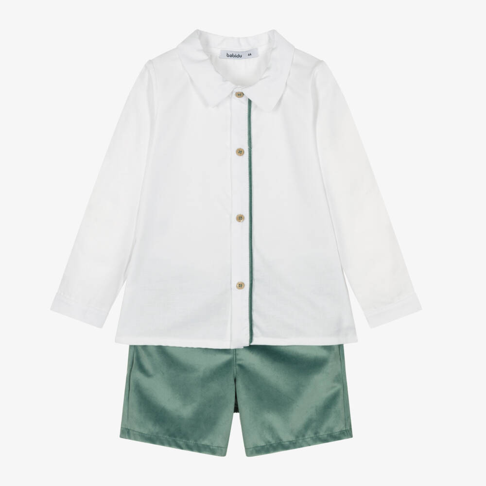 Babidu-Boys Velvet Green Short Outfit | Childrensalon Outlet