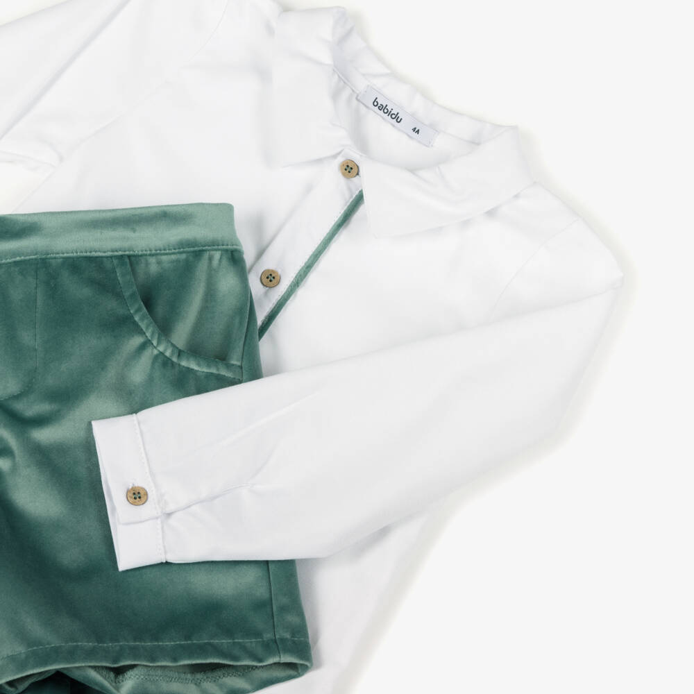 Babidu-Boys Velvet Green Short Outfit | Childrensalon Outlet