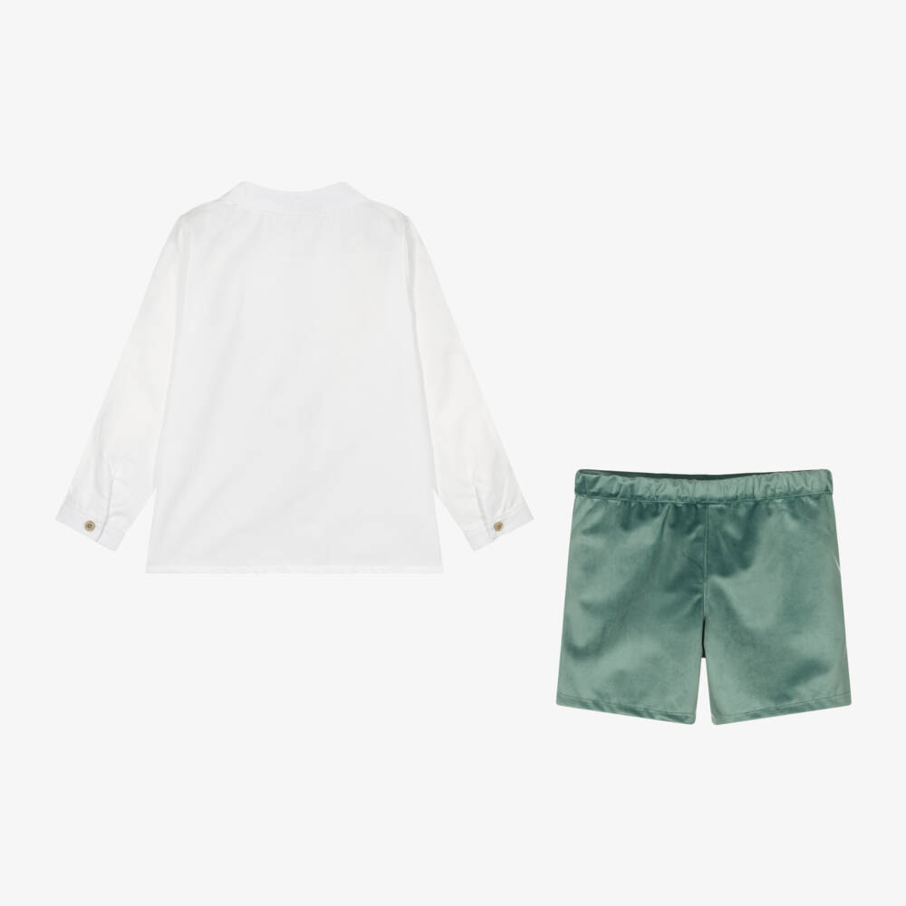 Babidu-Boys Velvet Green Short Outfit | Childrensalon Outlet