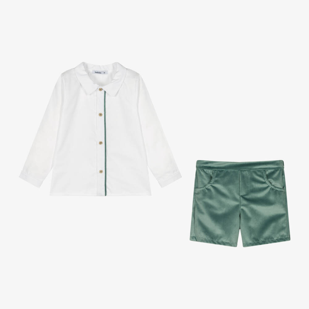 Babidu-Boys Velvet Green Short Outfit | Childrensalon Outlet