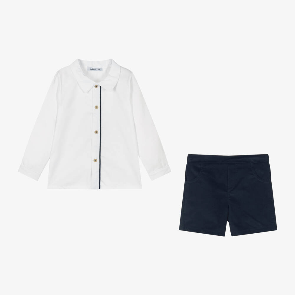 Babidu-Boys Velvet Navy Shorts Ensemble | Childrensalon Outlet