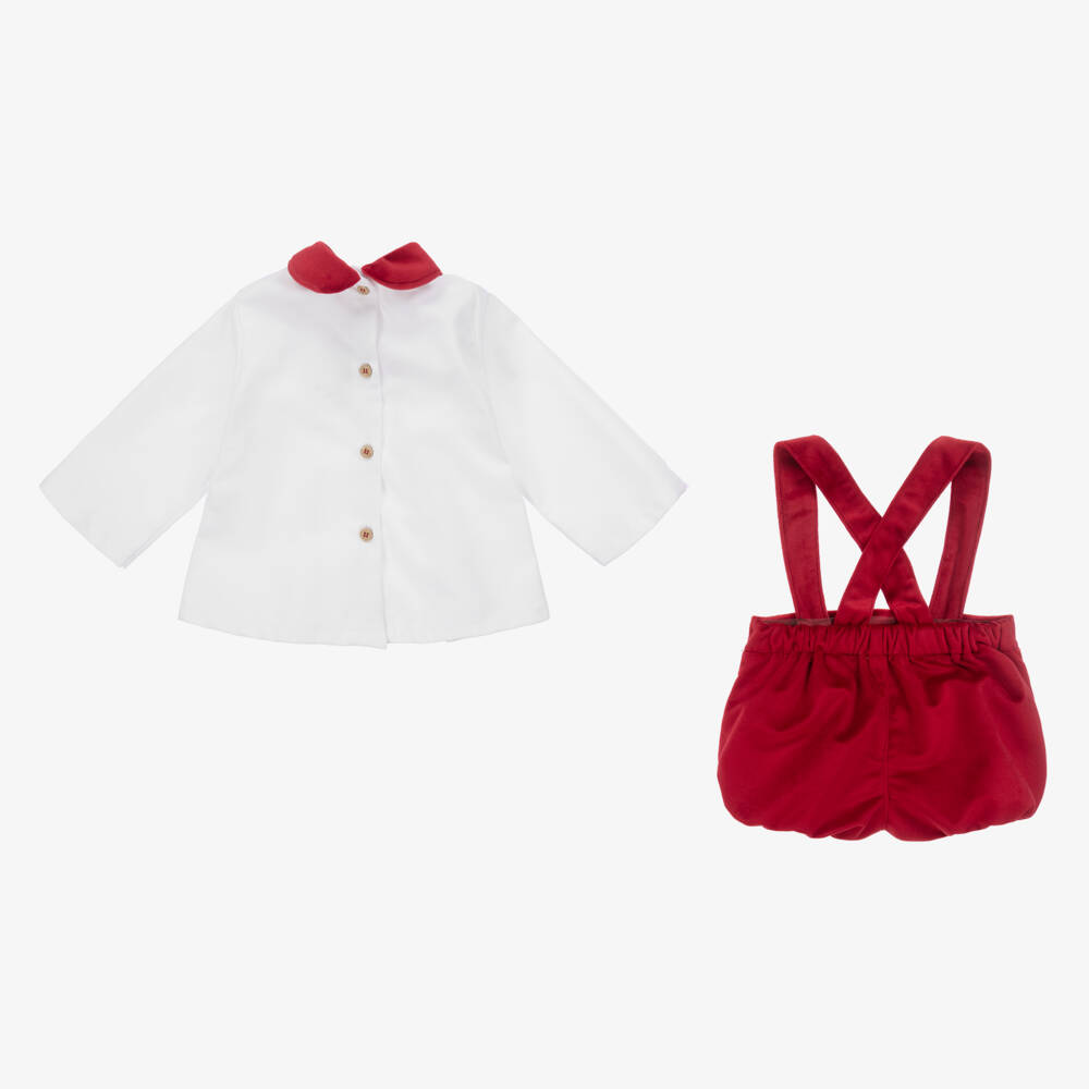 Babidu-Boys Velvet Red Dungaree Set | Childrensalon Outlet