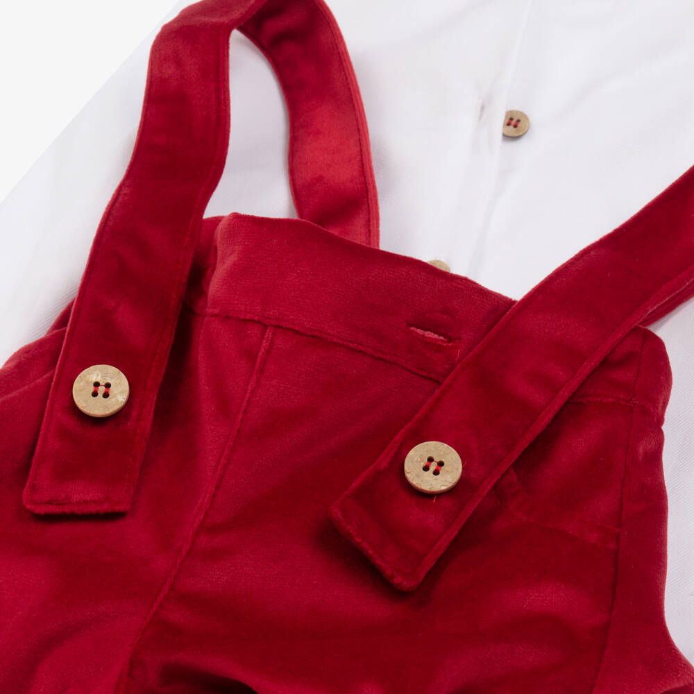 Babidu-Boys Velvet Red Dungaree Set | Childrensalon Outlet
