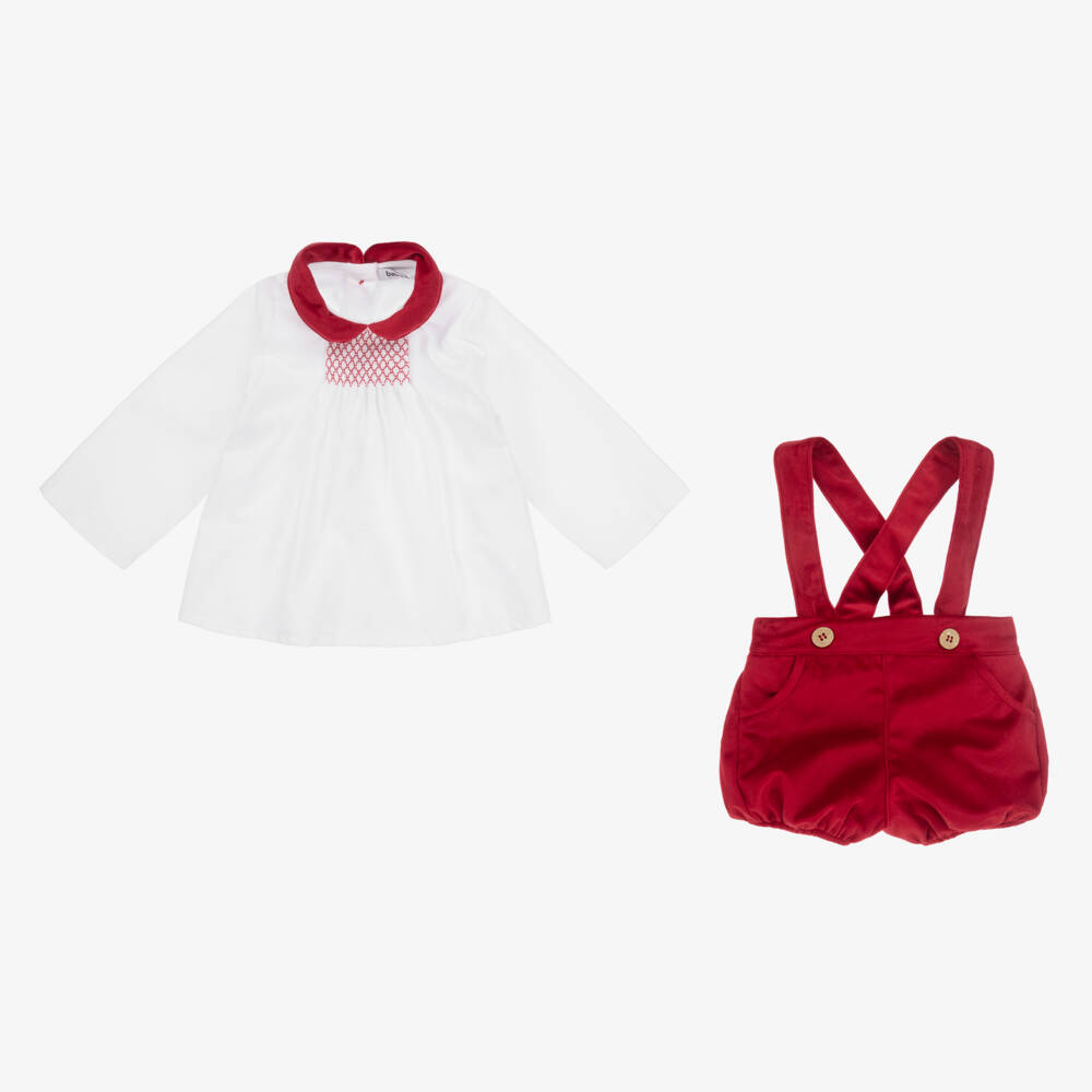 Babidu-Boys Velvet Red Dungaree Set | Childrensalon Outlet