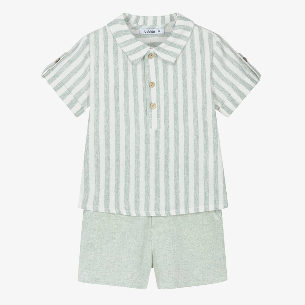 Babidu-Boys Verdant Stripe Linen Ensemble | Childrensalon Outlet
