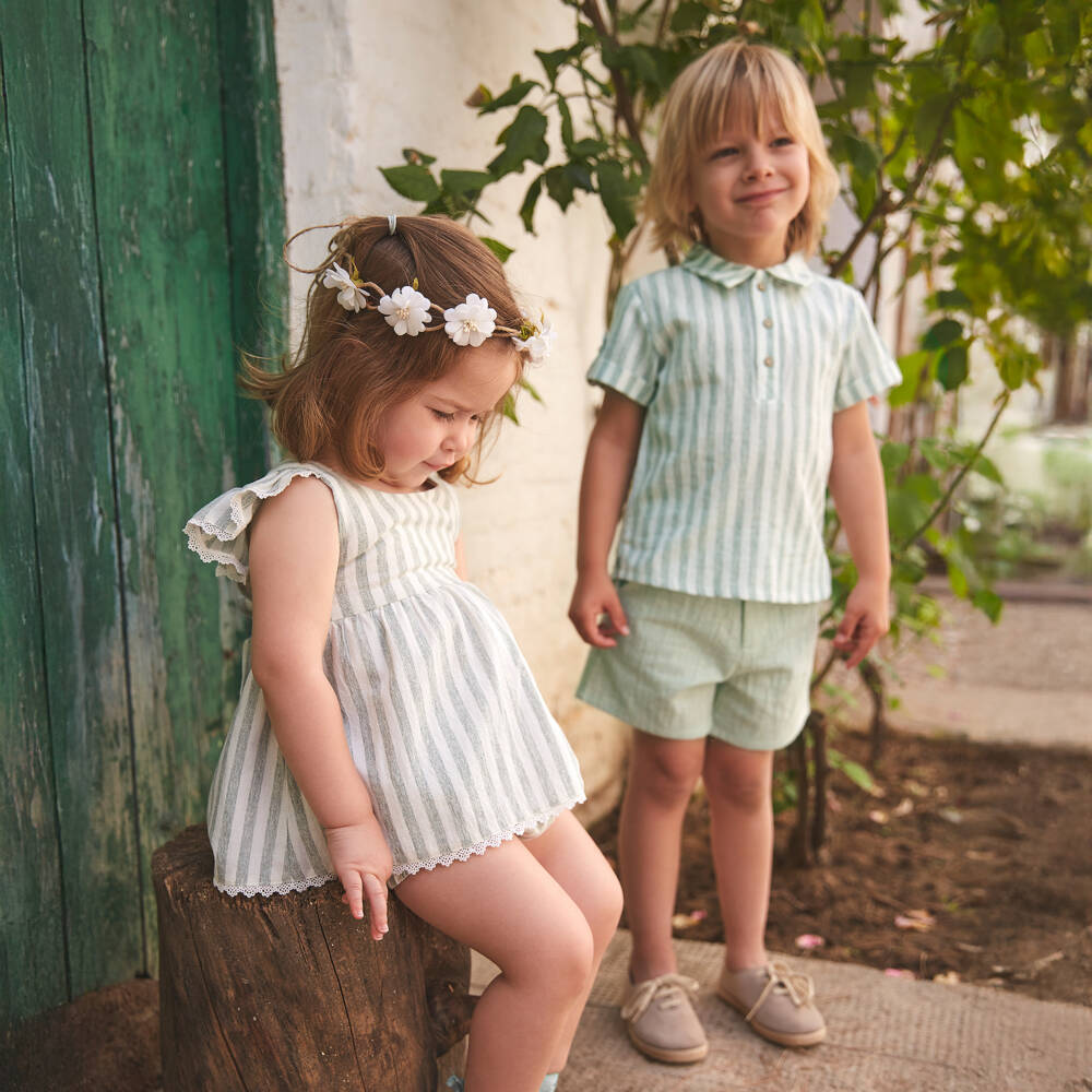 Babidu-Boys Verdant Stripe Linen Ensemble | Childrensalon Outlet