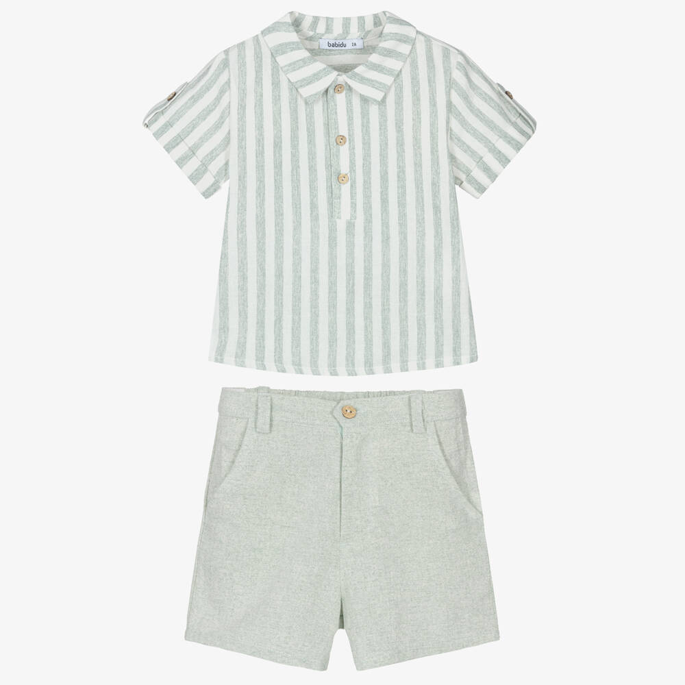 Babidu-Boys Verdant Stripe Linen Ensemble | Childrensalon Outlet