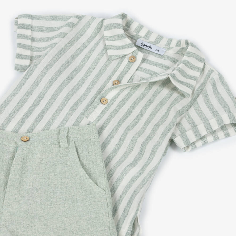 Babidu-Boys Verdant Stripe Linen Ensemble | Childrensalon Outlet