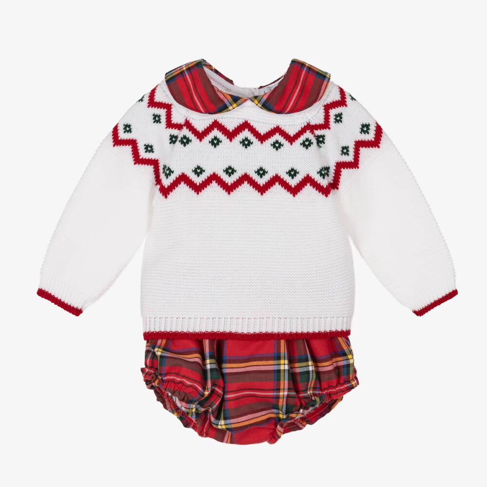 Babidu-Boys White and Tartan Set | Childrensalon Outlet