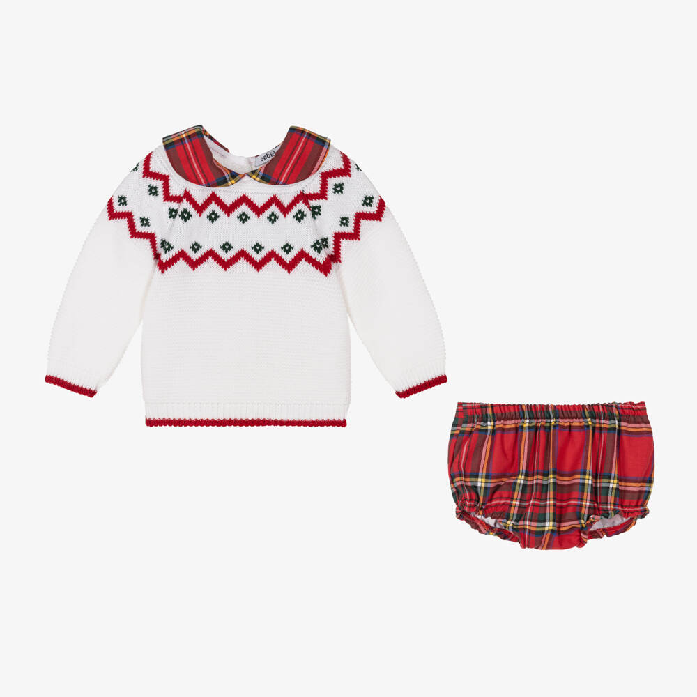 Babidu-Boys White and Tartan Set | Childrensalon Outlet