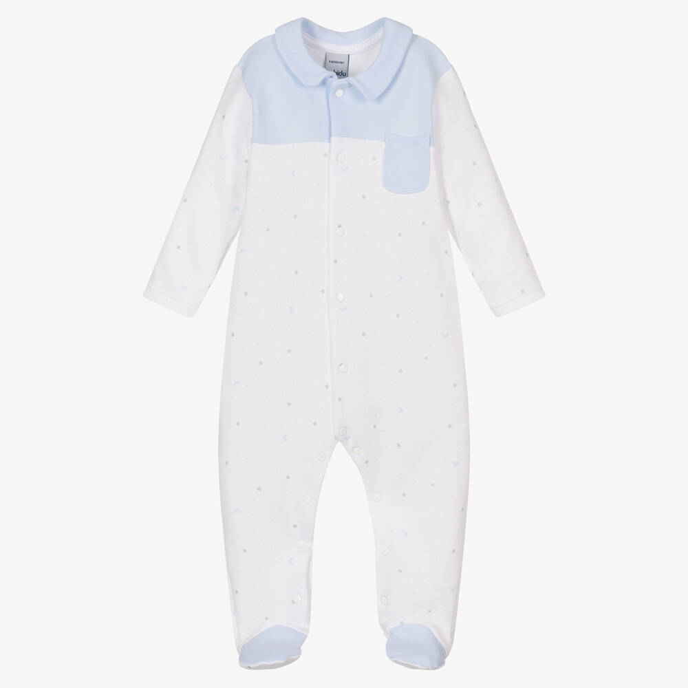 Babidu - Boys White & Blue Cotton Night Sky Babygrow | Childrensalon