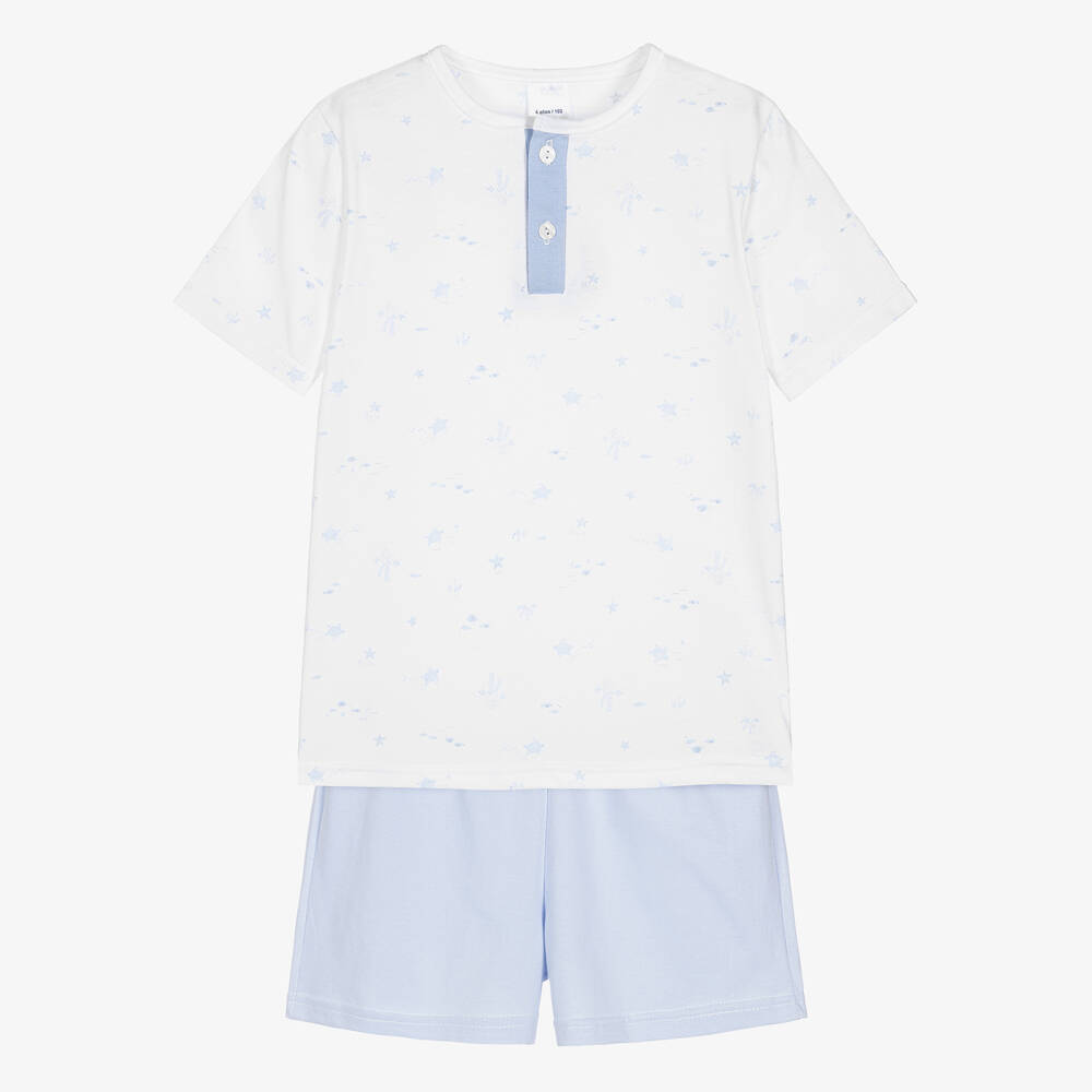 Babidu - Baumwollschlafanzug in Weiß & Blau | Childrensalon