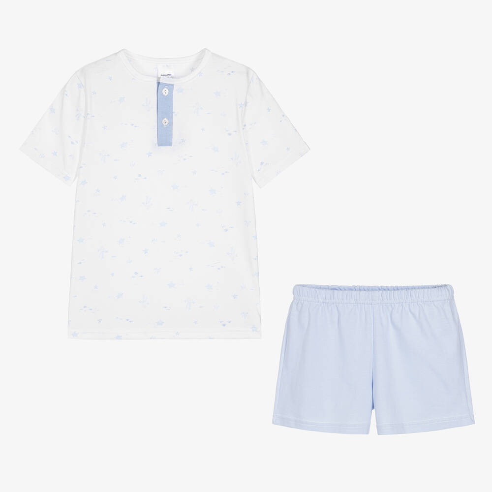 Babidu-Boys White & Blue Cotton Pyjamas | Childrensalon Outlet