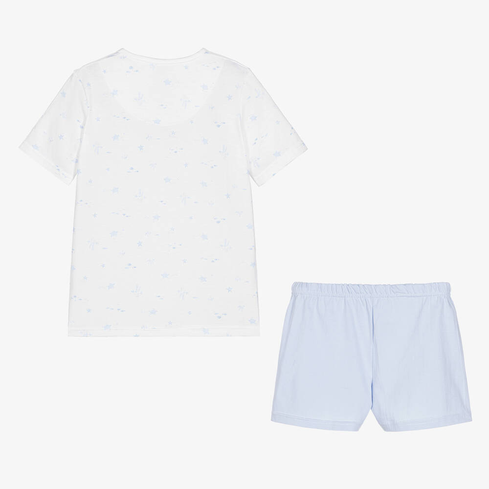 Babidu-Boys White & Blue Cotton Pyjamas | Childrensalon Outlet