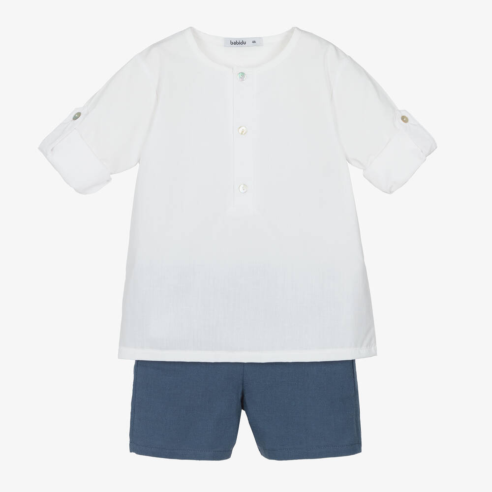 Babidu - Baumwoll-Top & Shorts Set weiß/blau | Childrensalon