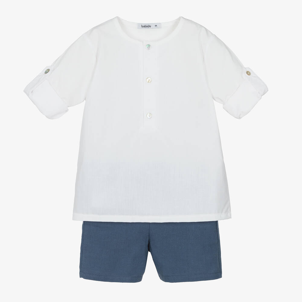 Babidu - Ensemble short bleu et blanc coton | Childrensalon