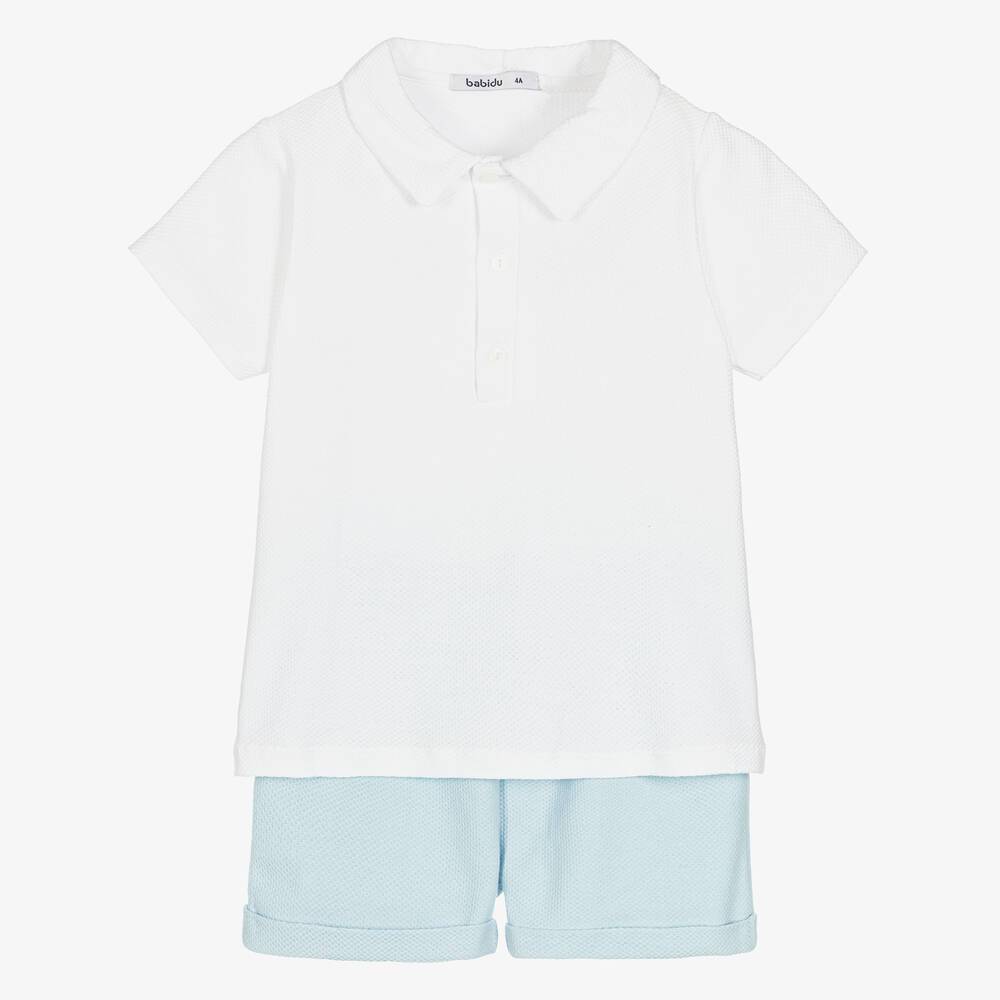 Babidu - Baumwoll-Top & Shorts Set in Weiß & Blau | Childrensalon