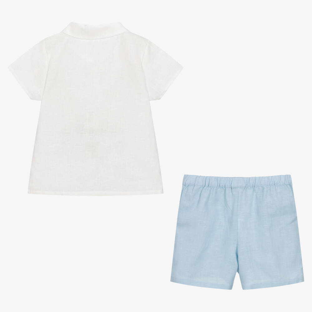 Babidu-Boys White & Blue Cotton Shorts Set | Childrensalon Outlet