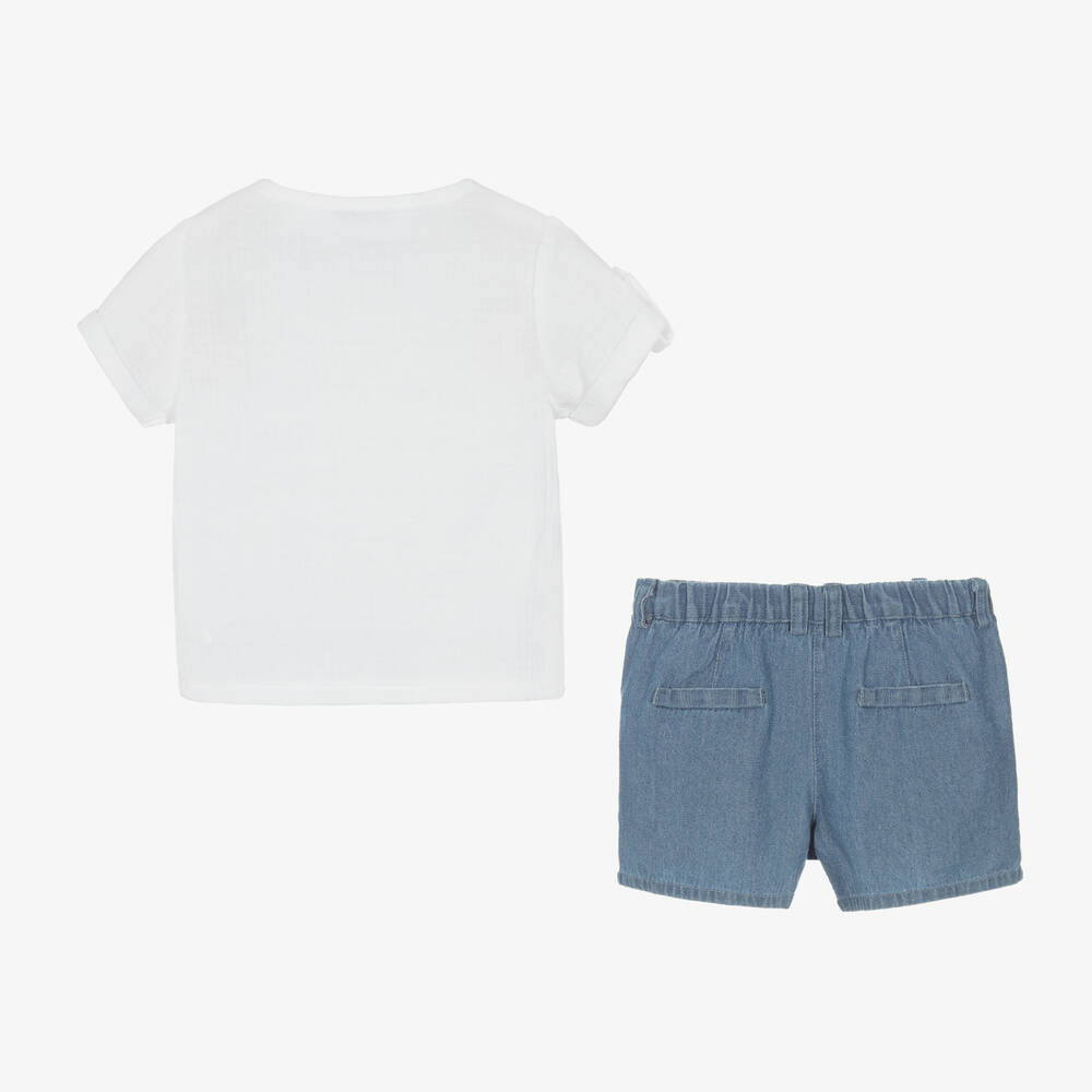 Babidu-Boys White & Blue Cotton Shorts Set | Childrensalon Outlet