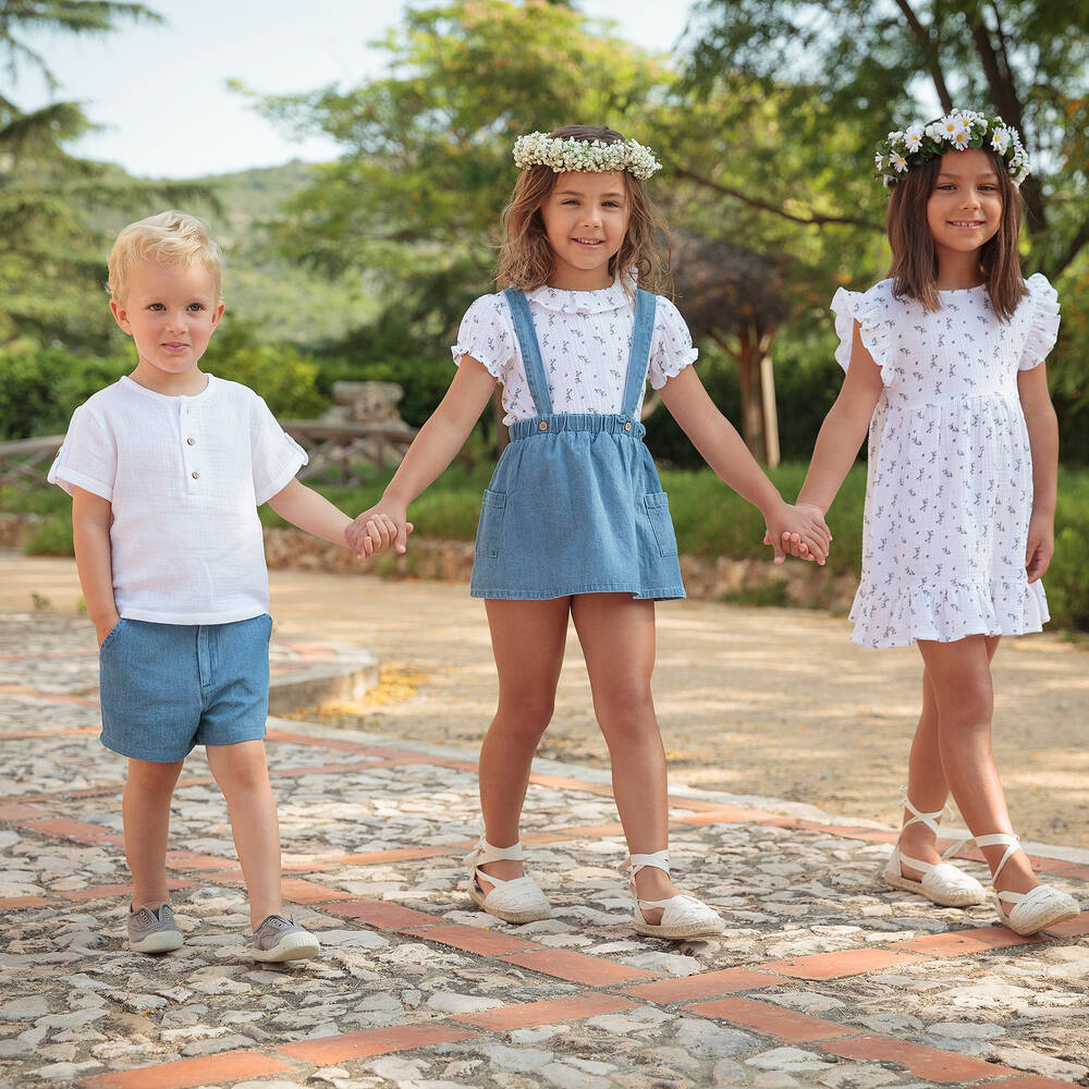 Babidu-Boys White & Blue Cotton Shorts Set | Childrensalon Outlet