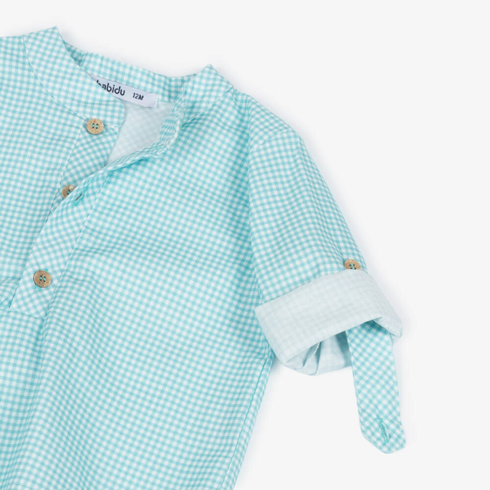 Babidu-Boys White & Blue Gingham Check Cotton Shorts Set | Childrensalon Outlet