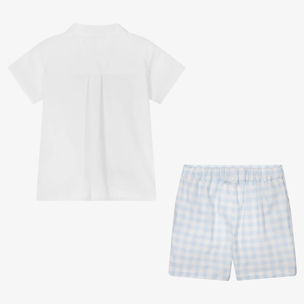 Babidu-Белый топ и голубые шорты в мелкую клетку | Childrensalon Outlet