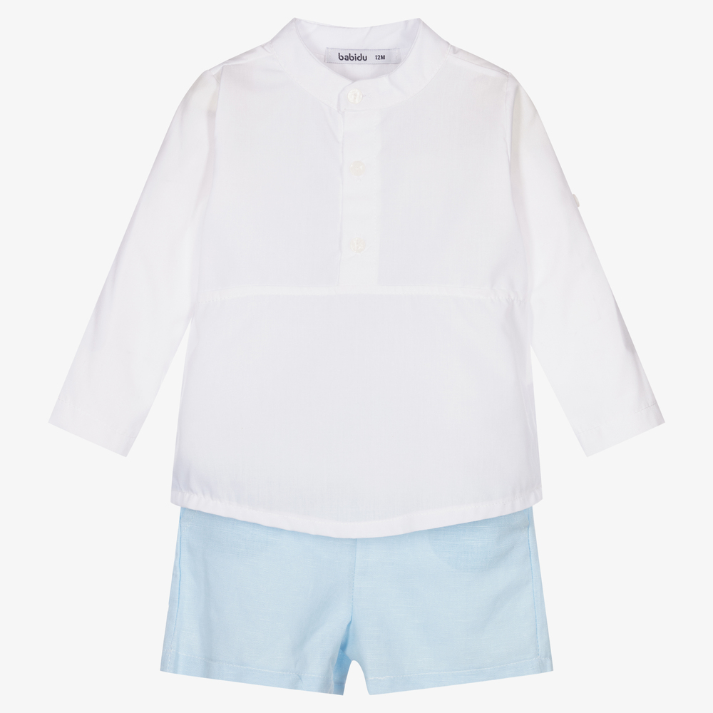 Babidu - Boys White & Blue Shorts Set | Childrensalon