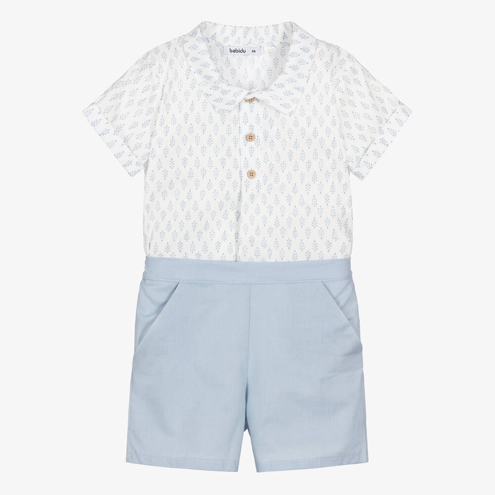 Babidu - Boys White & Blue Shorts Set | Childrensalon