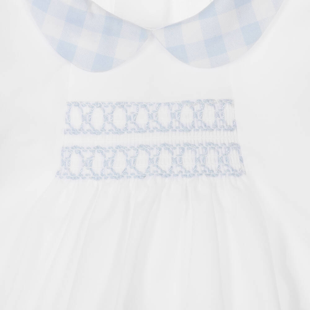 Babidu-Boys White & Blue Smocked Shorts Set | Childrensalon Outlet