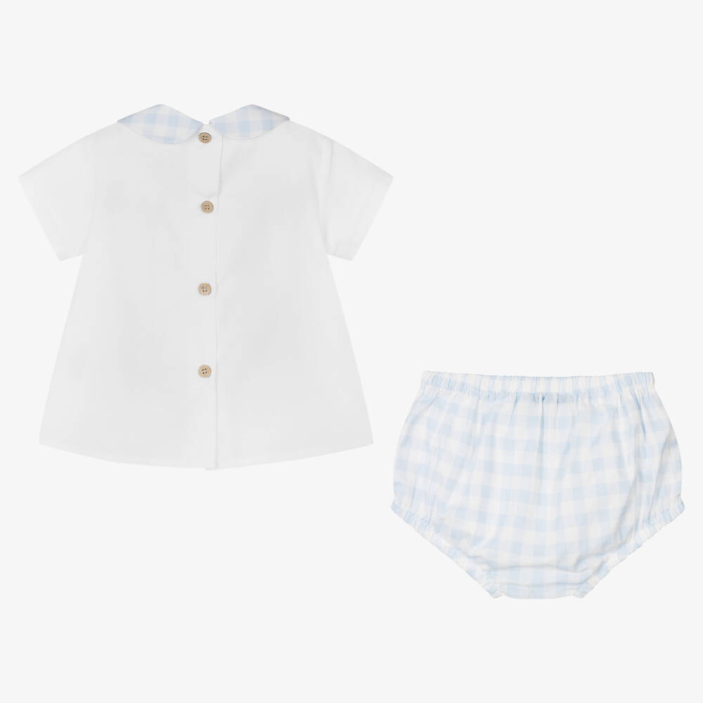 Babidu-Boys White & Blue Smocked Shorts Set | Childrensalon Outlet