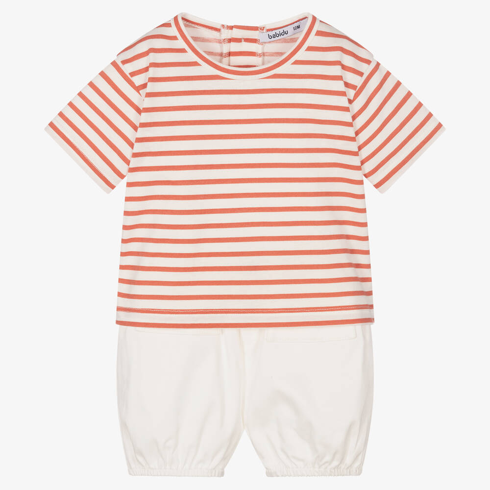 Babidu - Boys White & Brown Shorts Sets | Childrensalon