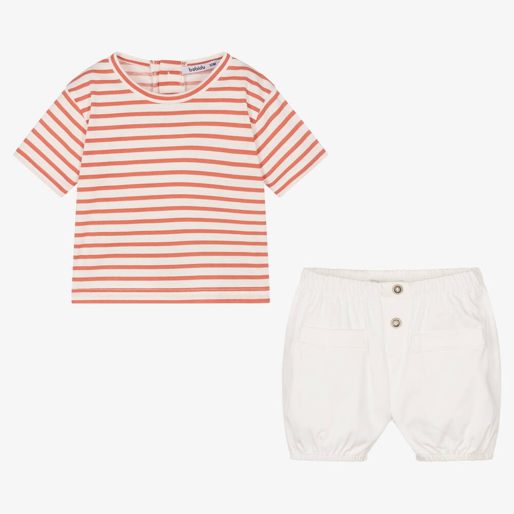 Babidu-Boys White & Brown Shorts Sets | Childrensalon Outlet