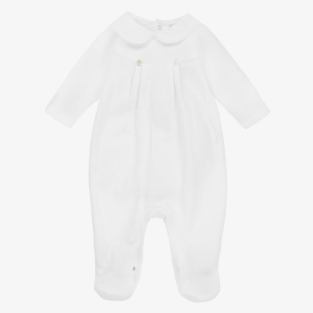 Babidu - Boys White Cotton Babygrow | Childrensalon