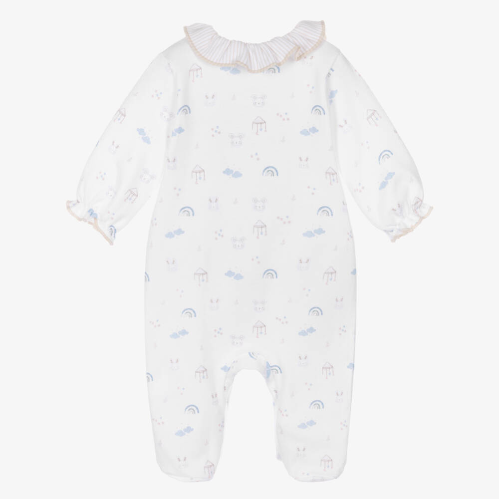 Babidu-Boys White Cotton Babygrow with Bunny & Cloud Print | Childrensalon Outlet