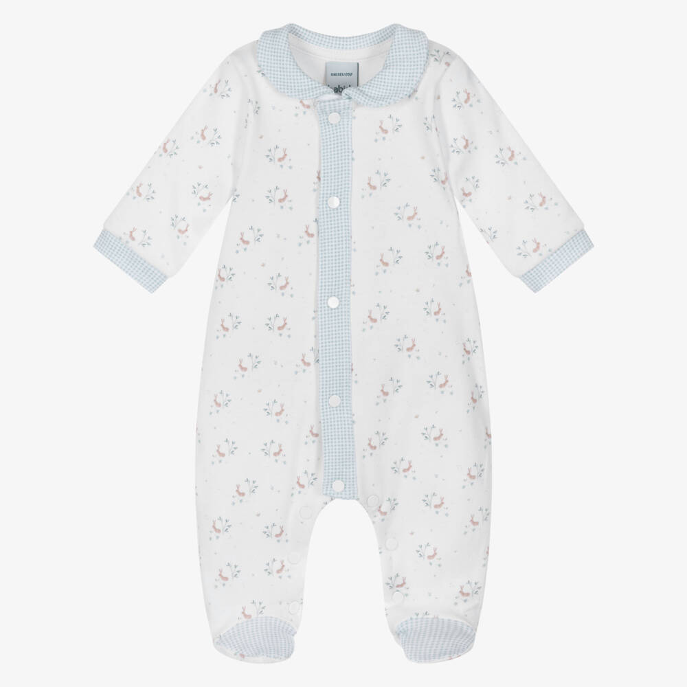 Babidu-Boys White Cotton Jersey Babygrow with Bunny Print | Childrensalon Outlet