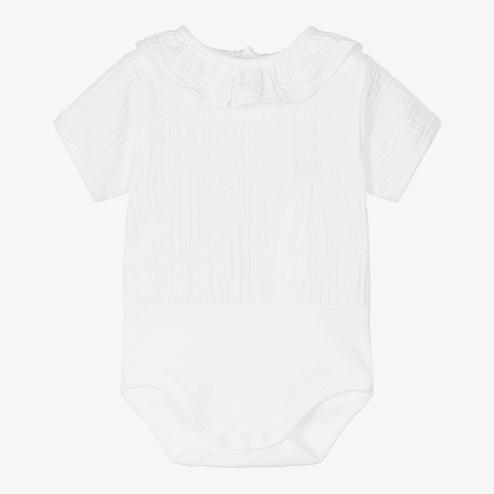 Babidu-Boys White Cotton Muslin Bodysuit | Childrensalon Outlet
