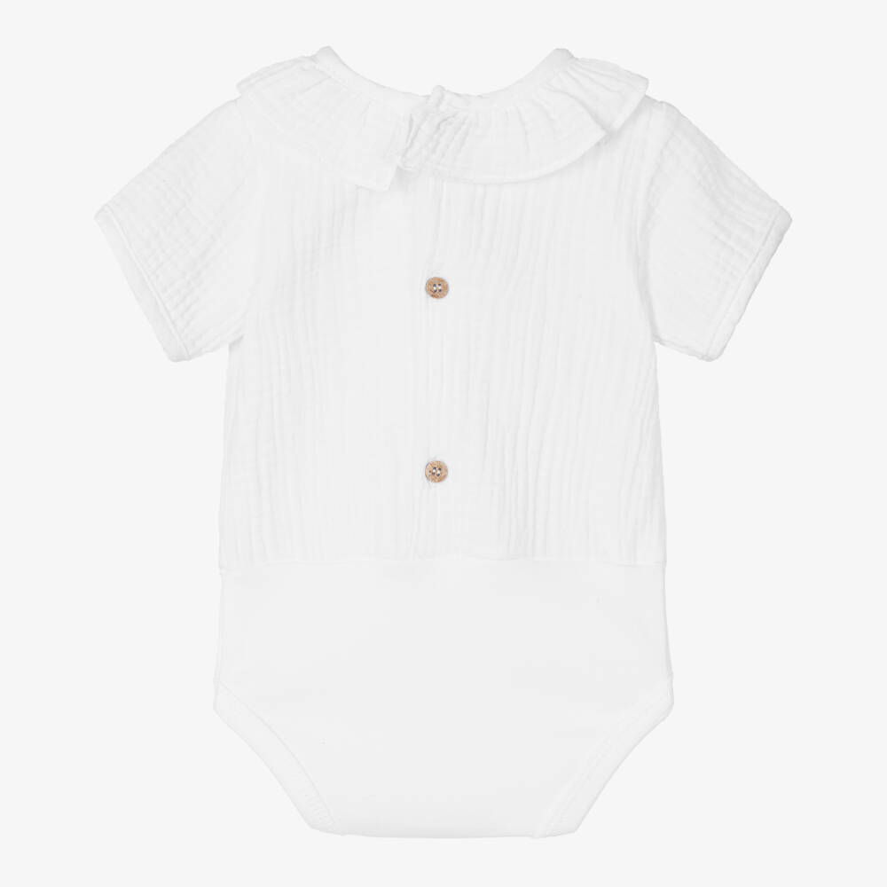 Babidu-Boys White Cotton Muslin Bodysuit | Childrensalon Outlet