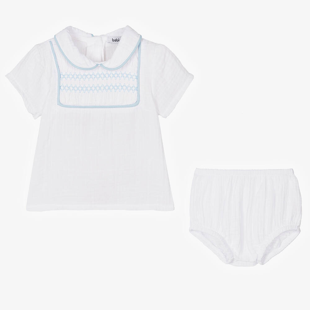 Babidu-Boys White Cotton Muslin Shorts Set | Childrensalon Outlet