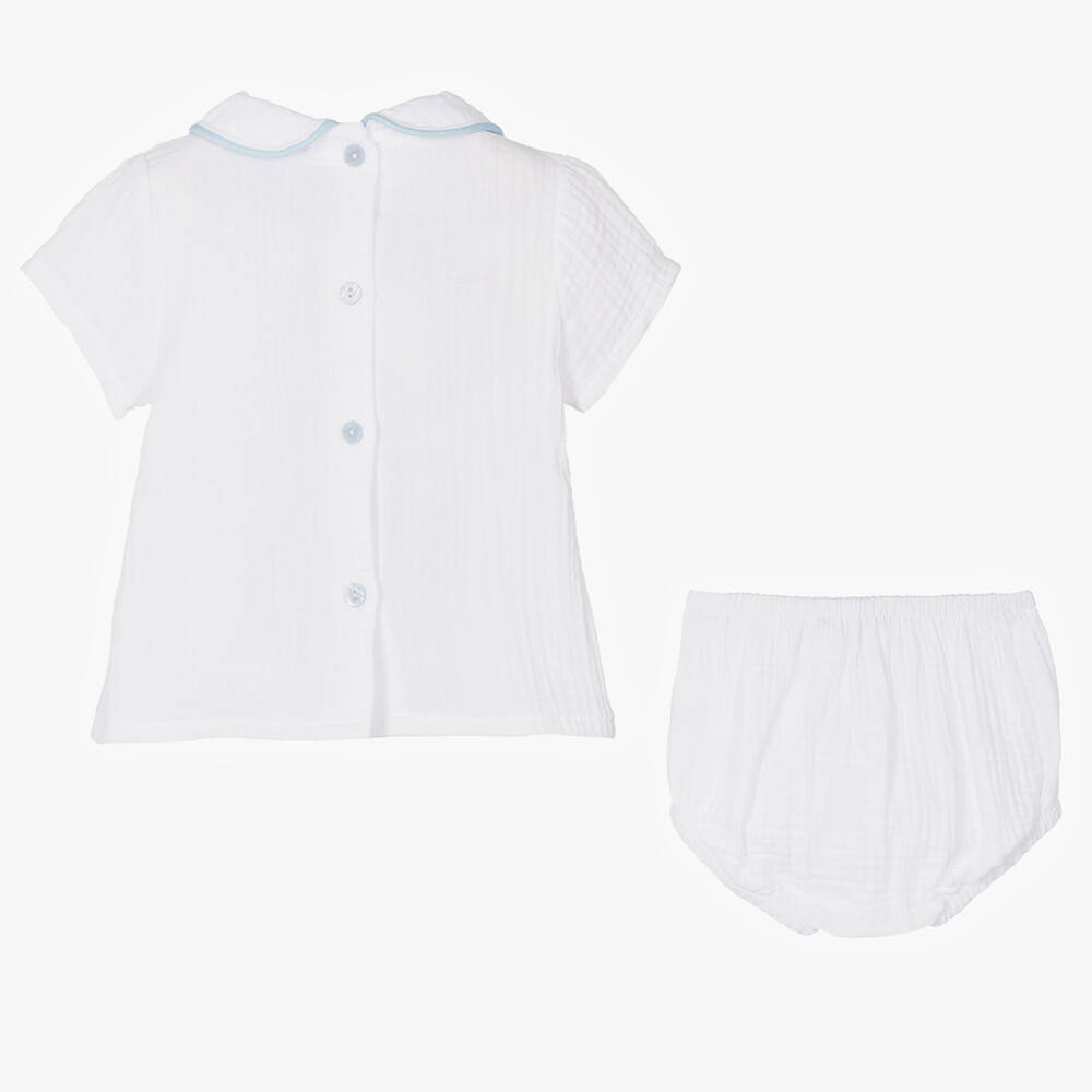 Babidu-Boys White Cotton Muslin Shorts Set | Childrensalon Outlet