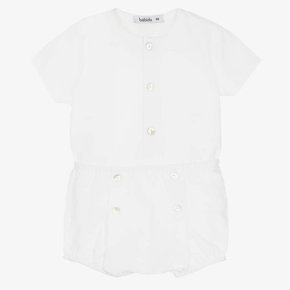 Babidu - Boys White Cotton Shorts Set | Childrensalon