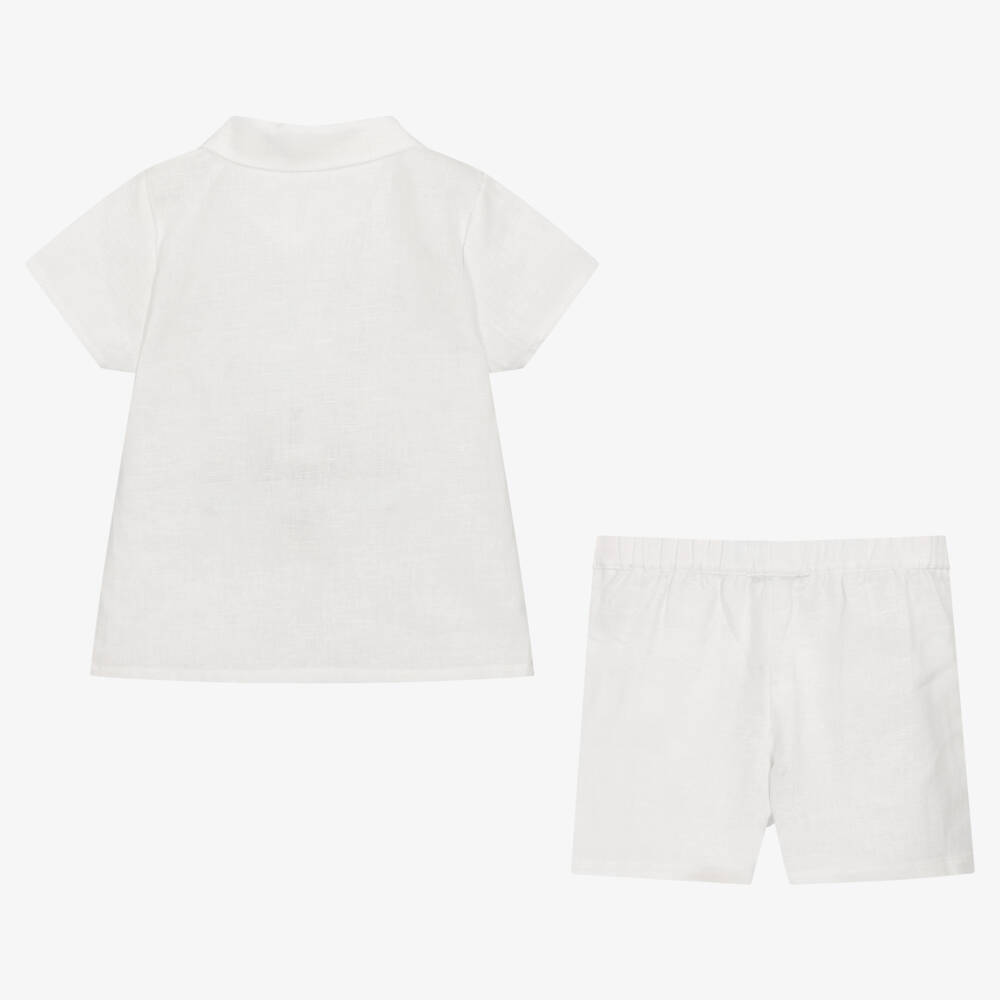 Babidu-Boys White Cotton Shorts Set | Childrensalon Outlet