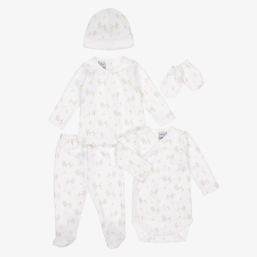 Babidu-Boys White Cotton Tree & Duck Print Babysuit Set | Childrensalon Outlet