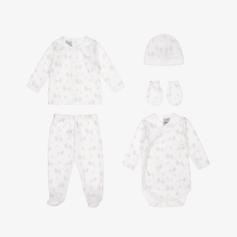Babidu-Boys White Cotton Tree & Duck Print Babysuit Set | Childrensalon Outlet
