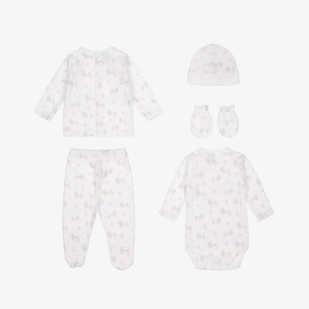 Babidu-Boys White Cotton Tree & Duck Print Babysuit Set | Childrensalon Outlet