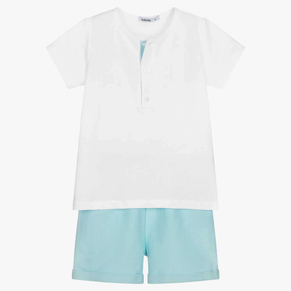 Babidu - Boys White & Green Shorts Set | Childrensalon