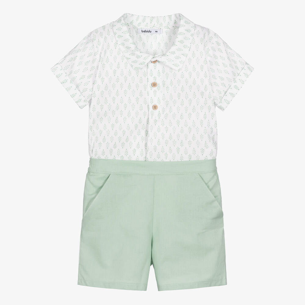 Babidu - Shorts-Set in Weiß und Grün (J) | Childrensalon