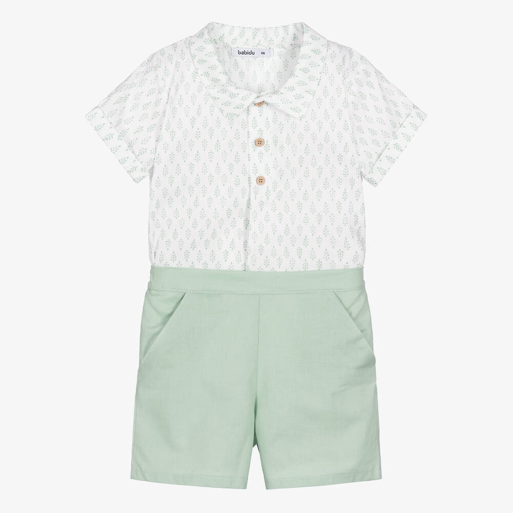 Babidu-Белая рубашка и зеленые шорты | Childrensalon Outlet