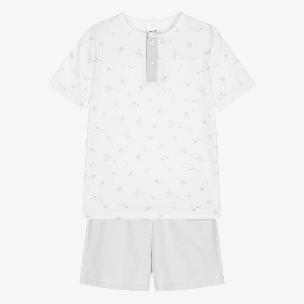 Babidu - Boys White & Grey Cotton Pyjamas | Childrensalon