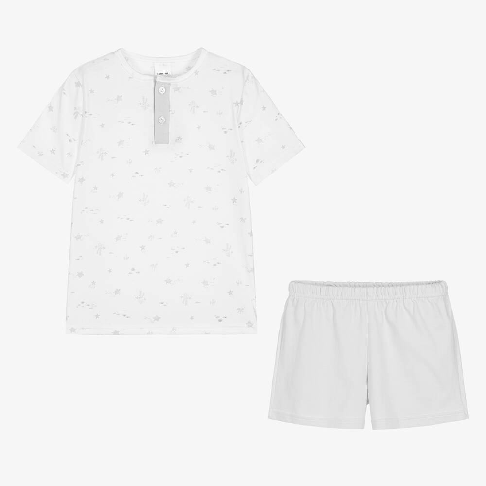 Babidu-Boys White & Grey Cotton Pyjamas | Childrensalon Outlet